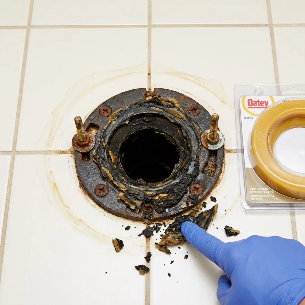 Failed wax ring showing water seepage at the base of a toilet in a New Castle, CO home