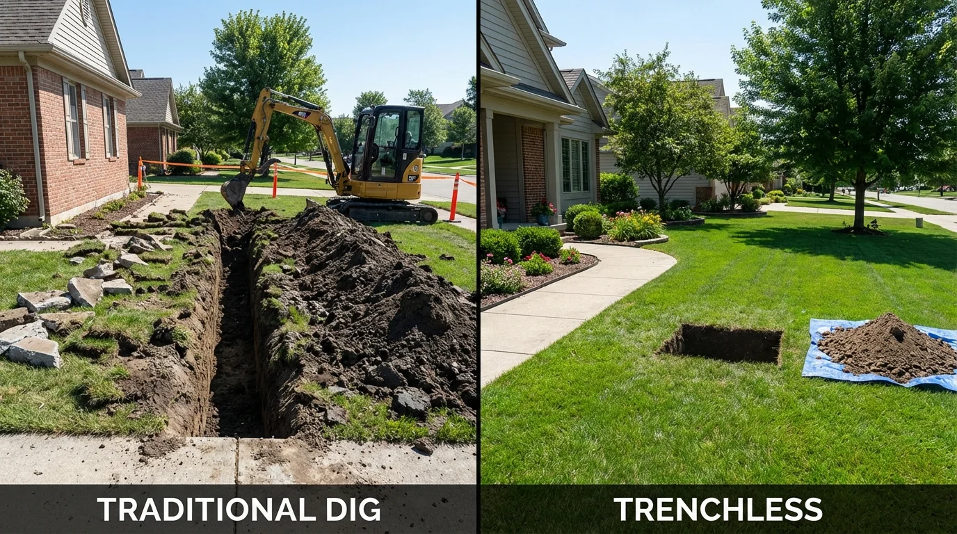Trenchless sewer repair with minimal yard damage versus traditional excavation in New Castle, CO